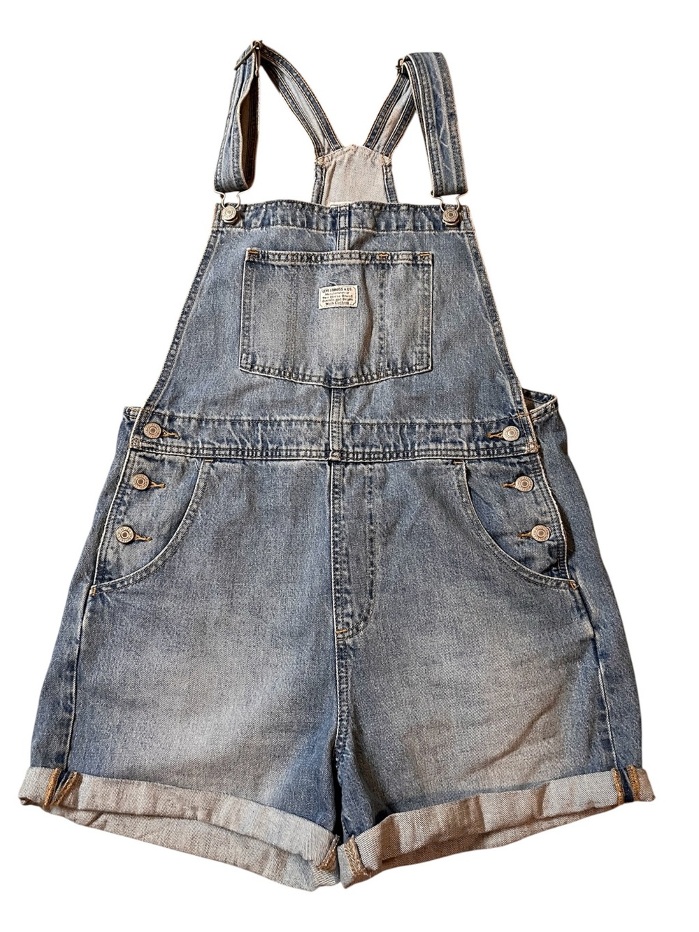Levi’s Denim Short Overalls - Blue Jean Shorts. Medium. Two horse